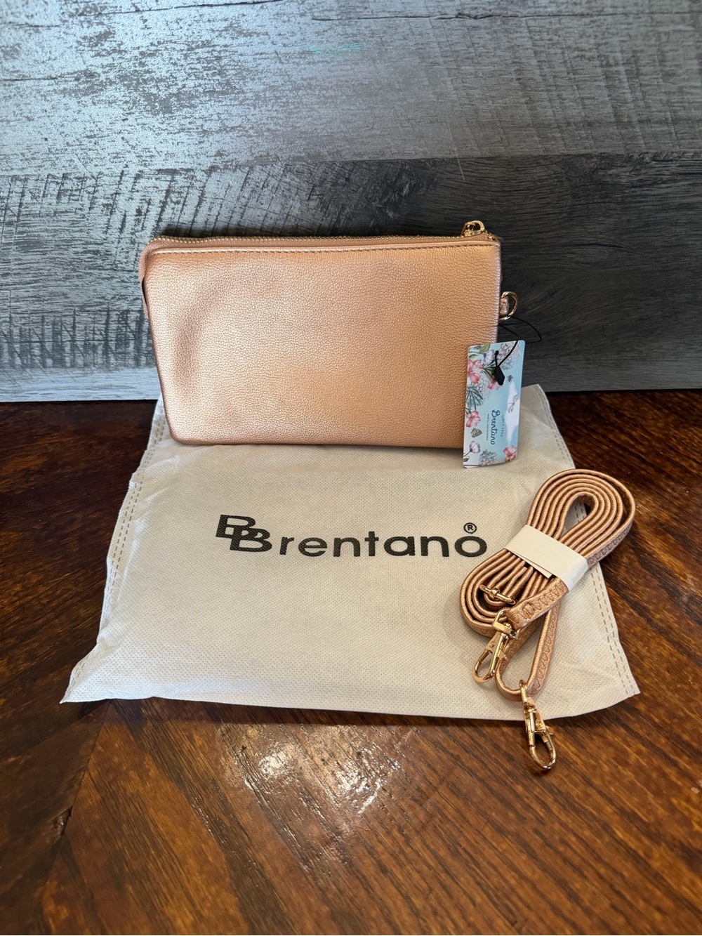 NWT Brentano Rose Gold Clutch Or Crossbody